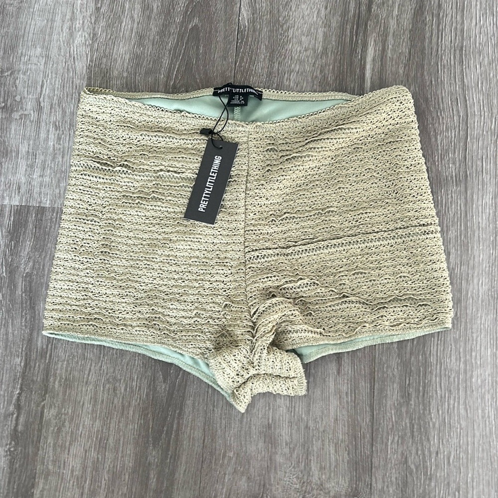 Prettylittlething crochet mini shorts